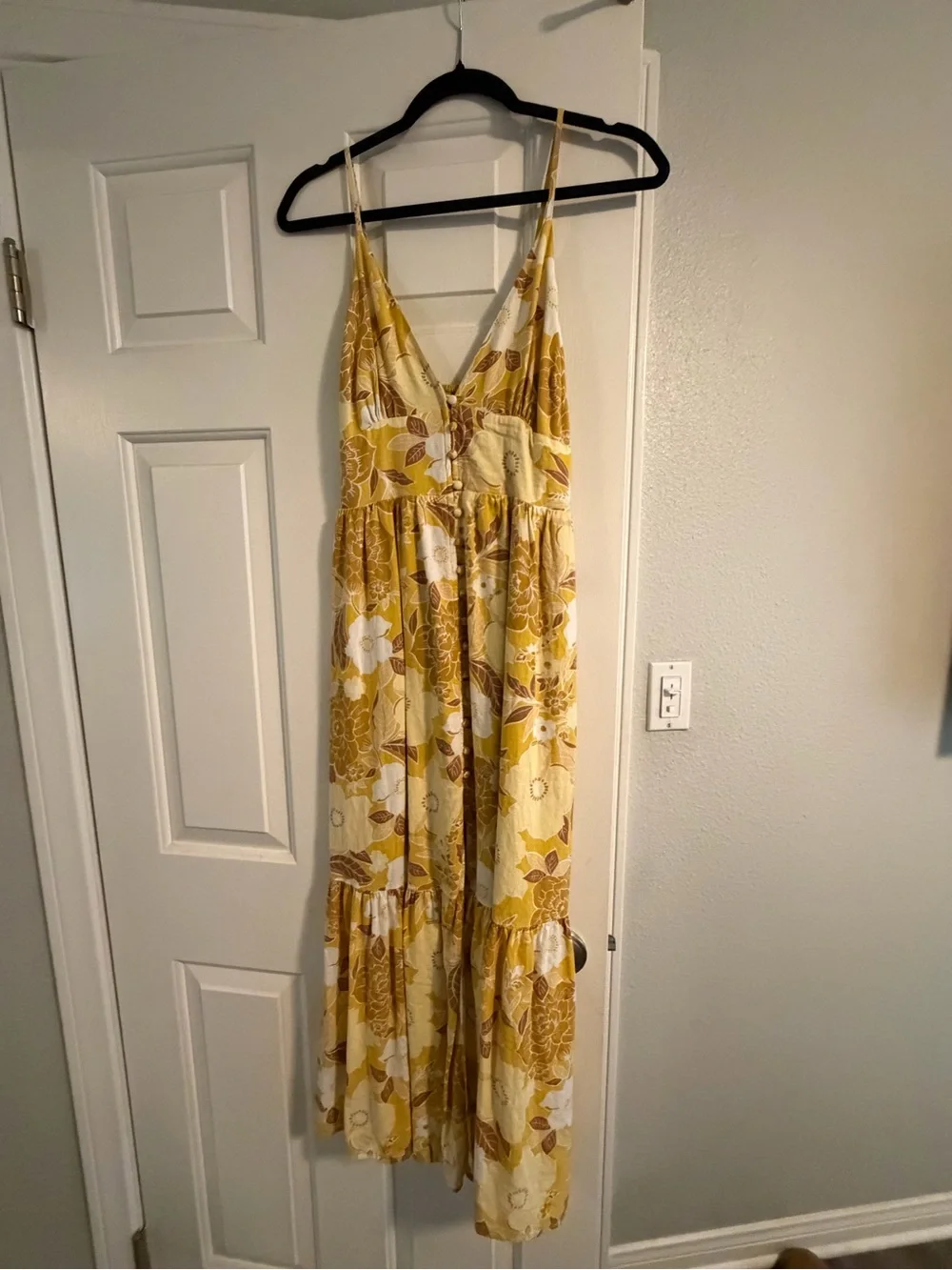 Yellow Floral Maxi Dress with V-Neck